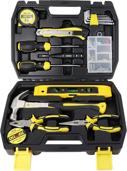 DOWELL 10 Piece Small Tool Kit,Mini Portable Tool Set,Home Repair Hand Tool Kit with Plastic Tool box Storage Case