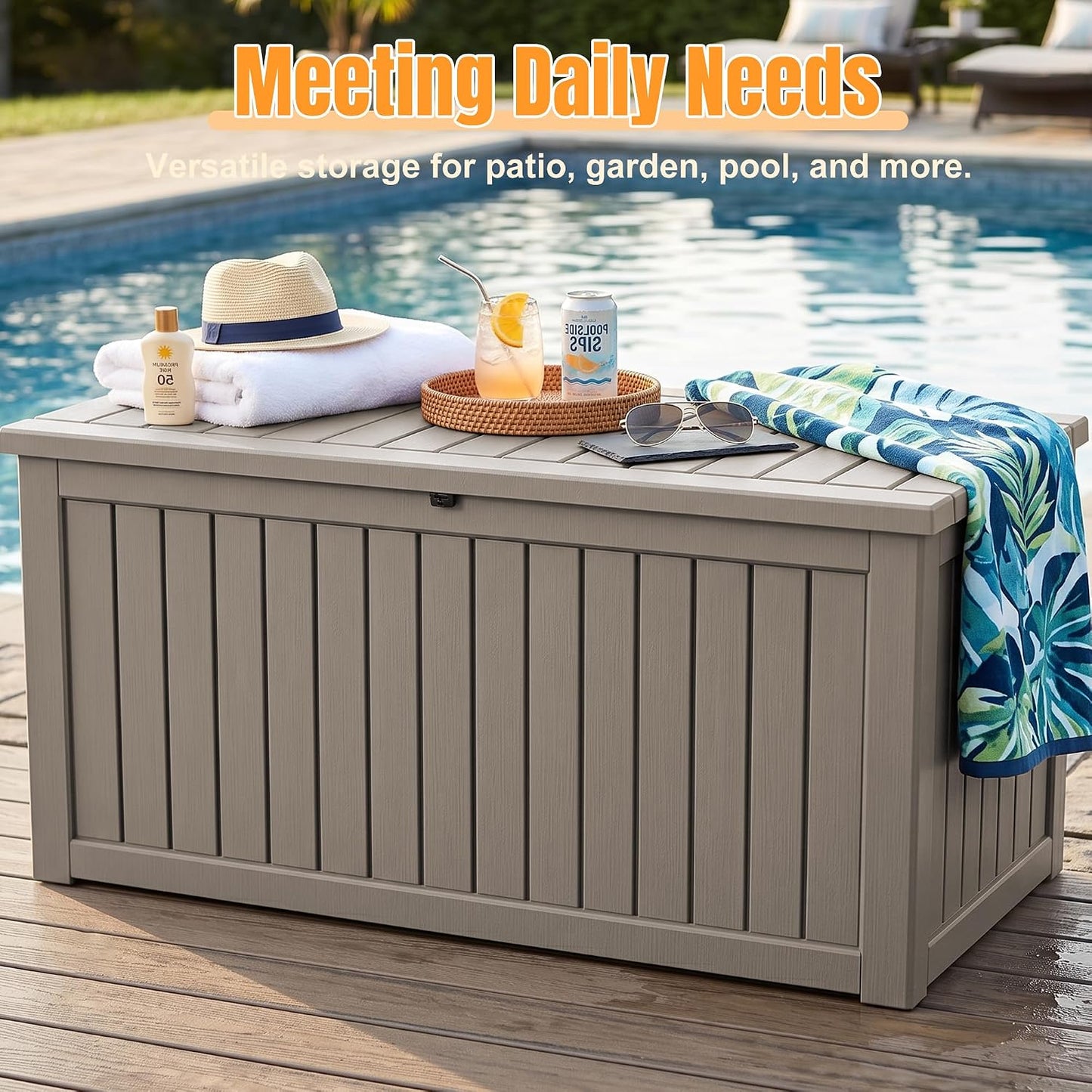Outdoor Storage Box,38 Gallon Resin Deck Box,Waterproof & UV Resistant Lockable Package Delivery Bin,Toy Cabinet for Indoor & Outdoor