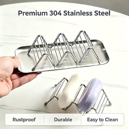 304 Stainless Steel Wavy Soap Dish, Self Draining Shampoo Bar Holder with Removable Drip Tray, Rustproof Quick Dry Bar Soap Organizer for Shower Bathroom Kitchen, Holds 2-3 Bars, 1 Pack