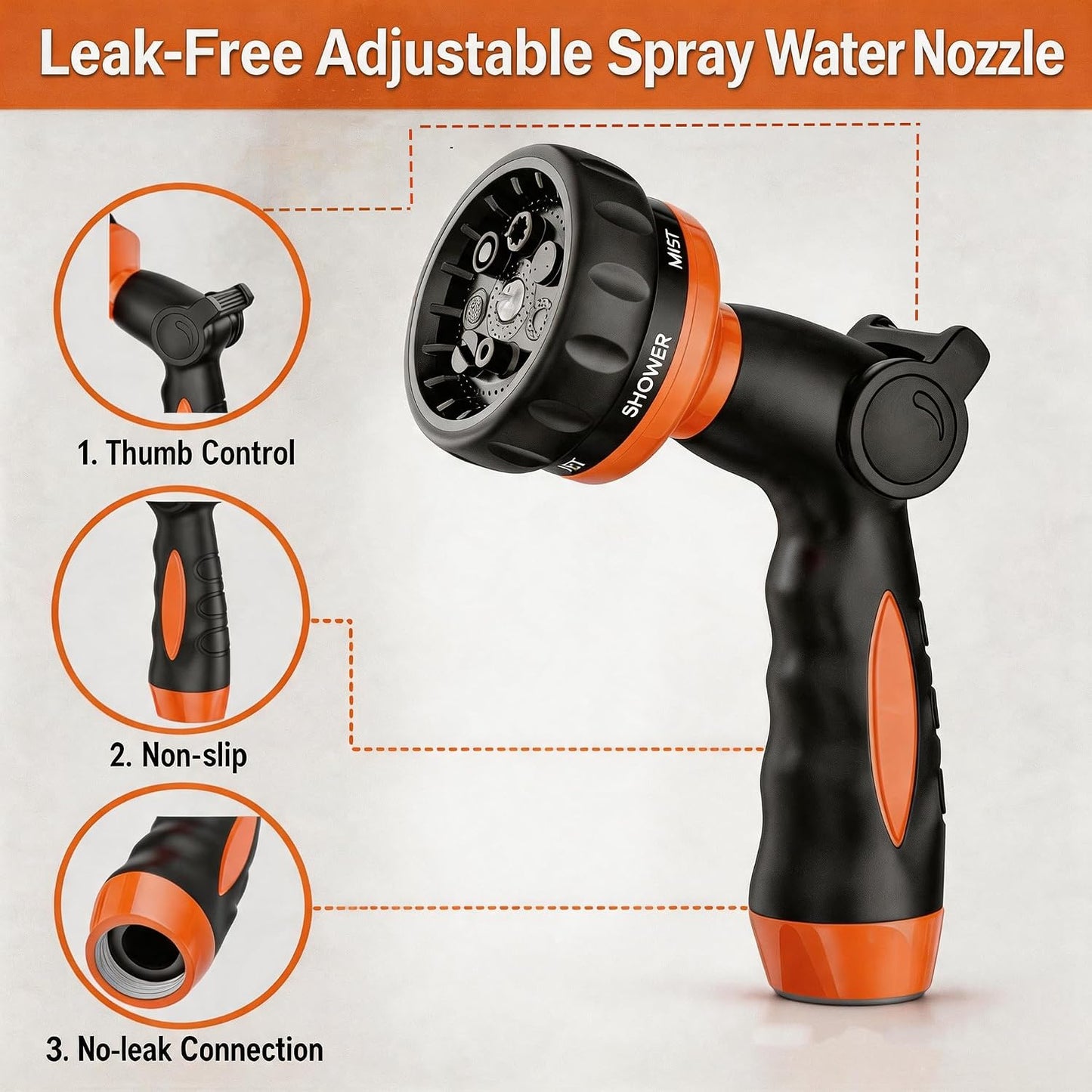 V.C Formark Garden Hose Nozzle, Heavy Duty Metal Water Hose Nozzle with 8 Adjustable Spray Patterns,Hose Sprayer with Thumb Control for Garden Watering, Car Washing, Pet Bathing & Window Cleaning
