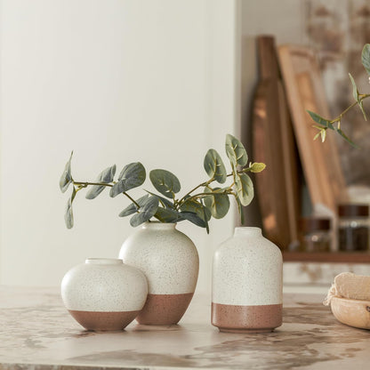 DN DECONATION Flower Vase Set of 3, Small Ceramic Vase Farmhouse Home Decor | Rustic Vases for Pampas Grass Dried Fresh Flowers, Living Room, Kitchen, Bedroom, Bathroom, Mantel Table Decor, Beige & Brown