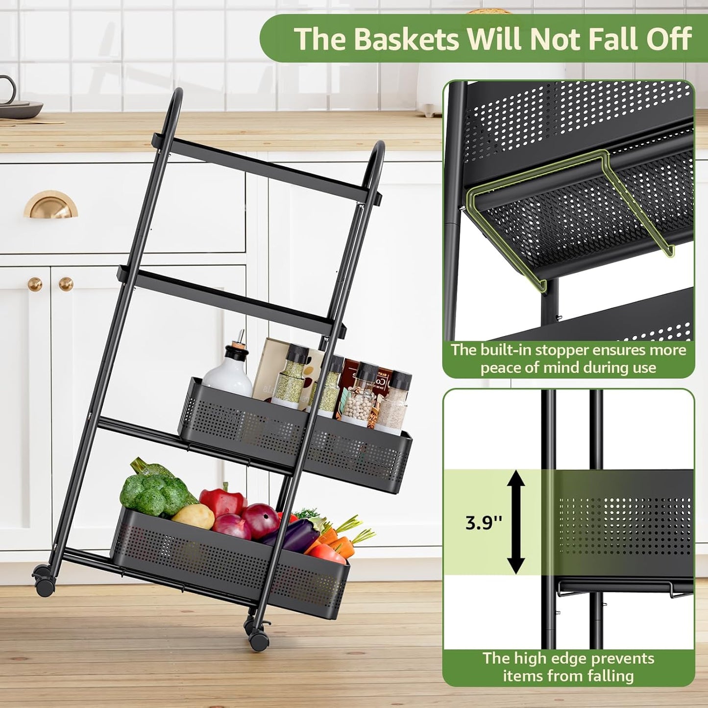 KINGRACK Slim Storage Cart with Drawer, 5-Tier Rolling Utility Cart on Wheels, Narrow Metal Cart for Space Save, Easy Assembly for Kitchen Cart, Craft Cart, Laundry, Bathroom, Nursery Organizer