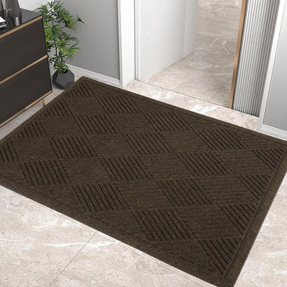 HIYARD Sturdy Front Door Mat, Absorbent Muddy Dirt Resist Welcome Door Mats Outdoor Indoor, Stain and Fade Resistant, Non-Slip Rubber Backing Low Profile Doormat for Entryway, 30×17, Beige