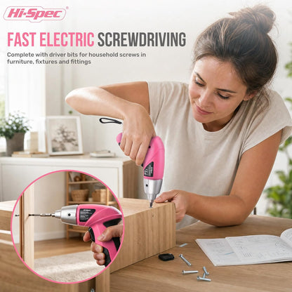 Hi-Spec 4V Electric Screwdriver Tool Kit Set. Cordless USB Rechargeable Screwdriver with Home Repair Tools. 42pc Compact Portable Case, DIY Kit for Beginners and the Household - Green