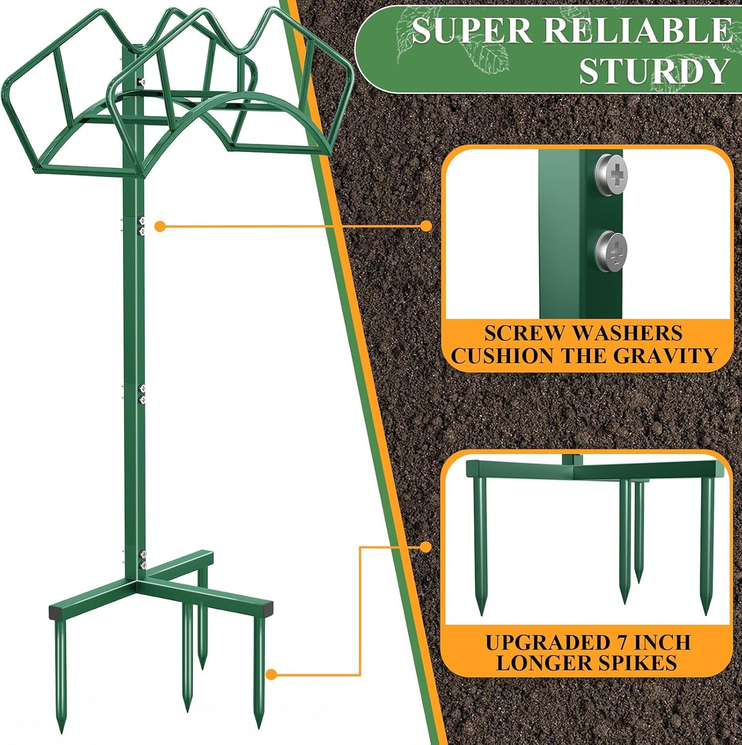 Qatsrin Super Stable Garden Hose Holder, Removable Water Hose Holders Stand Holds 150-Feet Hose, Detachable Hose Storage Hanger Rack for Outside Yard Lawn Farm, Black