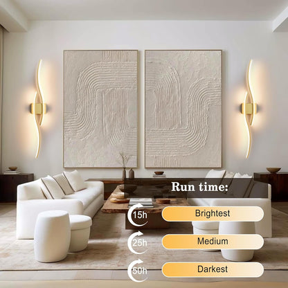 KARTOOSH Battery Operated Wall Sconces Set of Two with Remote Control, Dimmable/3 Colors/Night-Light/Timer/Memory, Gold Modern Wireless LED Sconce for Living Room, Hallway, Bedroom, 27.5 Inch (2 Pack)