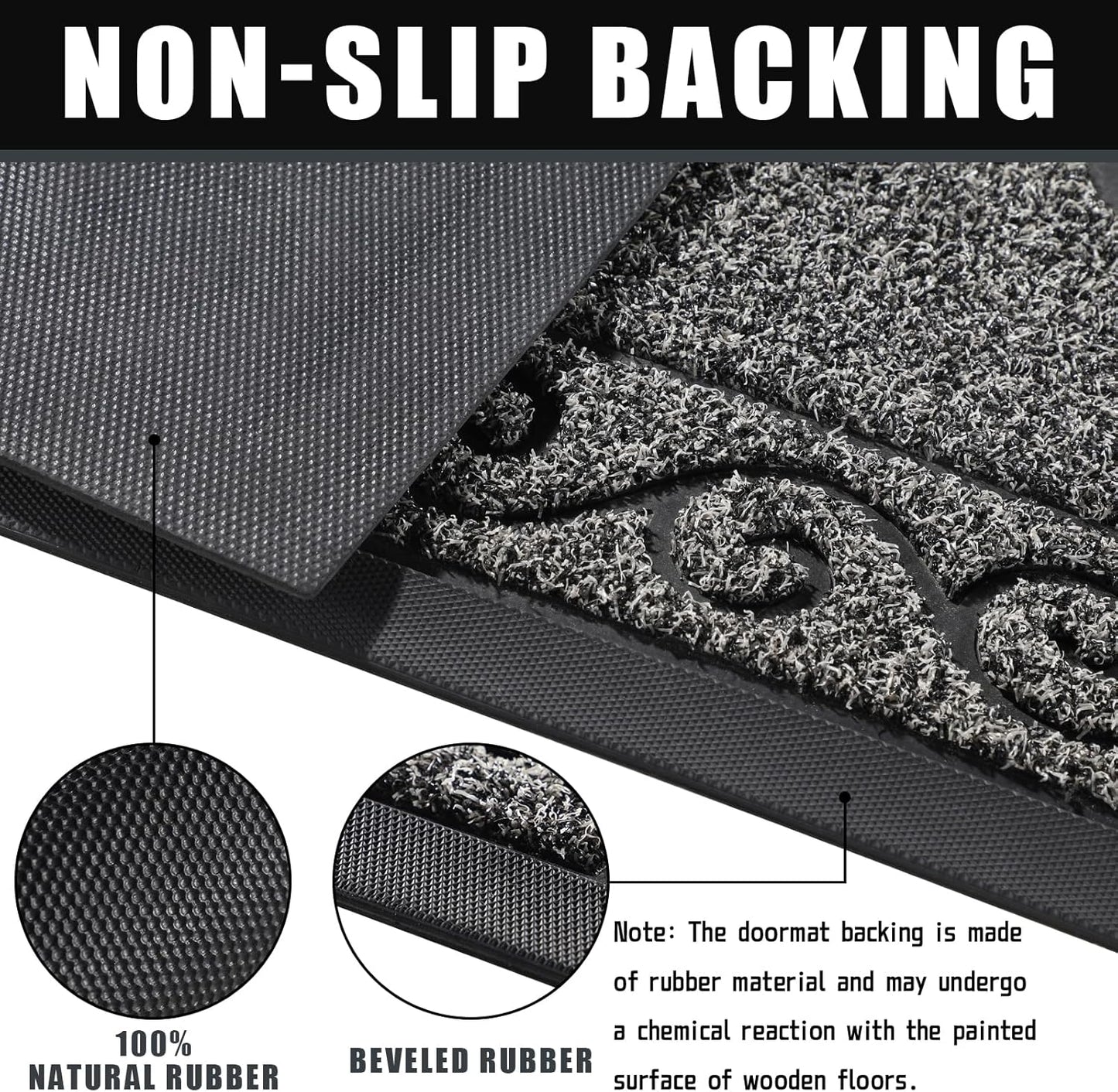 Yimobra Welcome Mat, Heavy Duty Sturdy Door Mats for Home Entrance Outdoor Indoor, Front Doormat for Outside Patio Floor Entry Porch Garage Office, Waterproof, Low Profile, 29.5x17, Black Grey