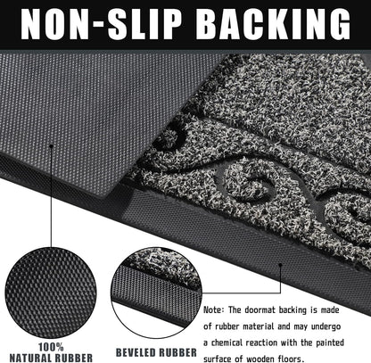 Yimobra Welcome Mat, Heavy Duty Sturdy Door Mats for Home Entrance Outdoor Indoor, Front Doormat for Outside Patio Floor Entry Porch Garage Office, Waterproof, Low Profile, 29.5x17, Black Grey