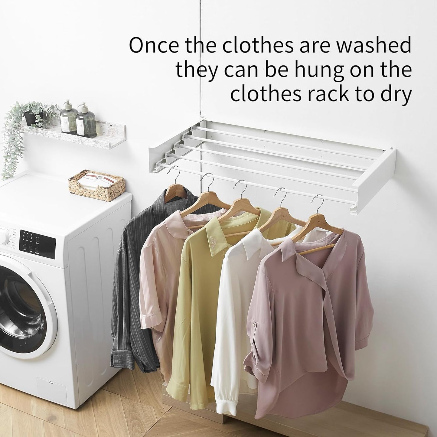 RFOUO Clothes Drying Rack, Laundry Hanger Dryer Rack, Wall Mounted Drying Rack for Laundry, Foldable Drying Rack Indoor Outdoor, 19.7" Wide, 4 Aluminum Rods, 40 lb Capacity (White 19.7")