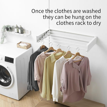 RFOUO Clothes Drying Rack, Laundry Hanger Dryer Rack, Wall Mounted Drying Rack for Laundry, Foldable Drying Rack Indoor Outdoor, 19.7" Wide, 4 Aluminum Rods, 40 lb Capacity (White 19.7")