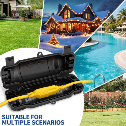 2 Pack Outdoor Extension Cord Safety Cover with Waterproof Seal IP54 Water-Resistant, Weatherproof Electrical Connection Box with 2 Latches, Plug, Socket, Holiday Decoration Light, Black