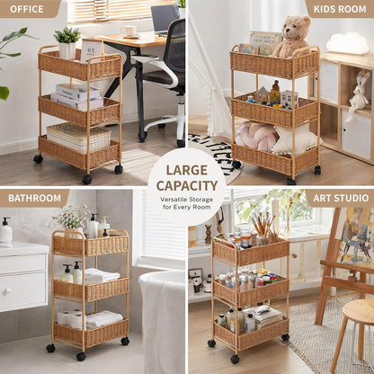 FOCHIER F Utility Slim Storage Cart,3-Tier Rolling Kitchen Office Laundry Room Cart,Mobile Shelving Unit Organizer for Living Room Bathroom Baby Diaper Narrow Places (Black, 3 Tiers-7.1 inch (W))