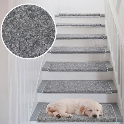 PURE ERA Carpet Stair Treads Tape Free Non Slip Indoor Stair Carpet Stair Protectors Pet-Friendly Non-Slip Skid Resistant Washable Reusable 8" x 30"(2 Pieces,Black)