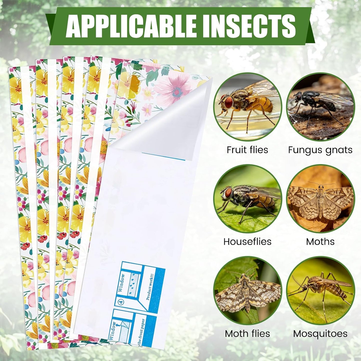 200 Pack Window Fly Traps Floral Sticky Fly Paper Indoor Clear Flies Strips Bulk Bug Catcher Waterproof Fruit Housefly Gnat Trap for Home, Kitchen, Garage