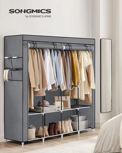 SONGMICS Portable Closet, Wardrobe Closet Organizer with Cover, 3 Hanging Rods and Shelves, 4 Side Pockets, 51.2 x 17.7 x 65.7 Inches, Large Capacity for Bedroom, Living Room, Ink Black URYG092B02