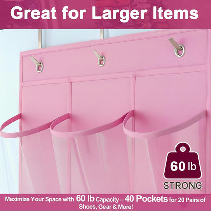 40 Pockets Over the Door Shoe Organizer – Waterproof Hanging Shoe Holder for Closet & Bathroom – Space-Saving Clear PVC Door Shoe Rack for Shoes, Toys, Toiletries & Snacks (White)