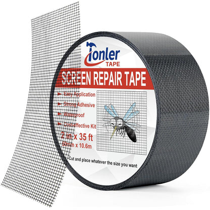 Gray Window Screen Repair Tape 2 in X 35 FT Fiberglass Screen Patch Strong Adhesive Mesh Tape for Window & Door Screen Holes & Tears Repair Kit