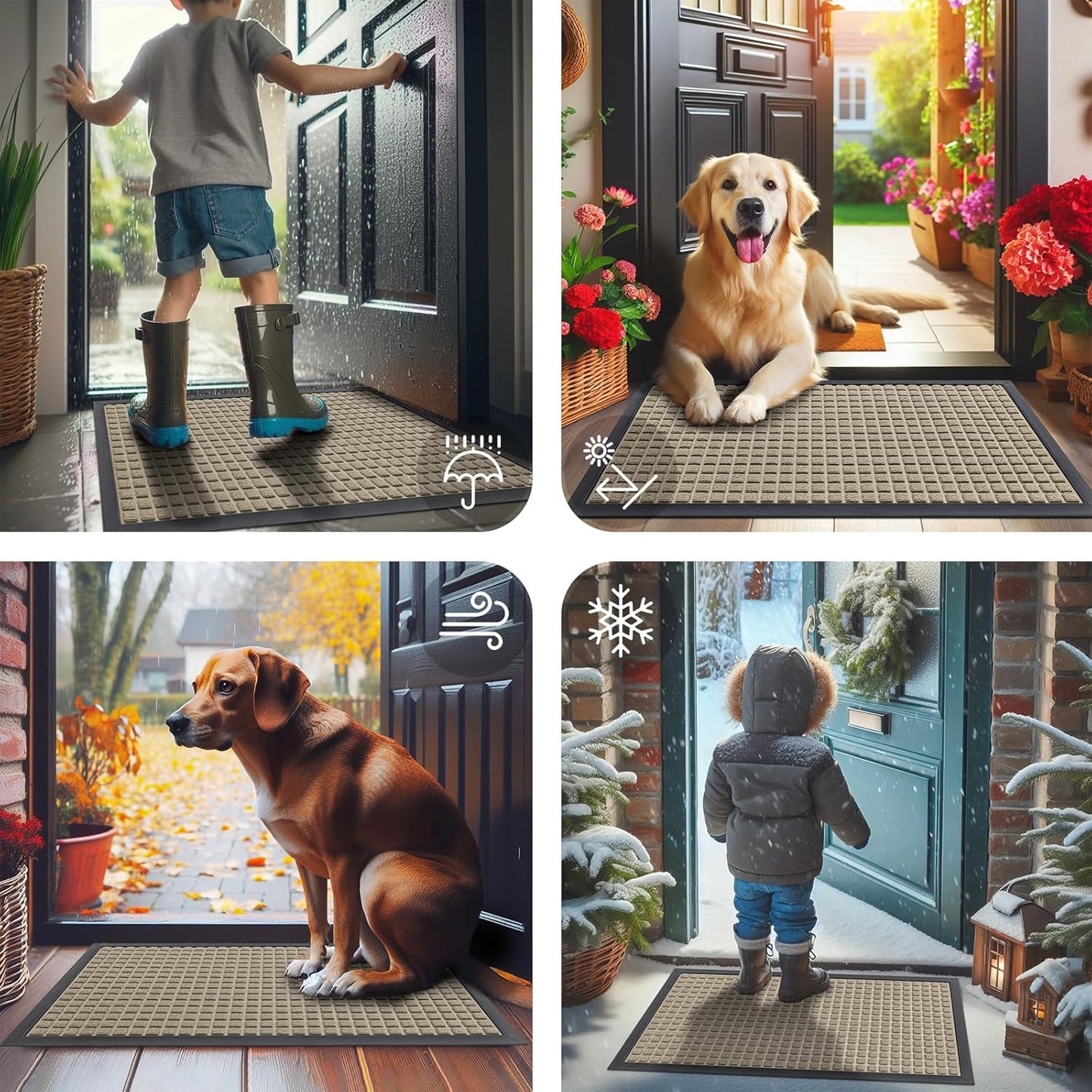Smiry Front Door Mat Outside Entrance, Heavy Duty Natural Rubber Doormat, Non Slip, Trap Dirt and Moisture, Easy Clean, Low Profile Welcome Floor Mats for Indoor Outdoor Entry, 29.5x17 Inch, Black