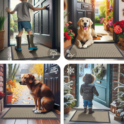 Smiry Front Door Mat Outside Entrance, Heavy Duty Natural Rubber Doormat, Non Slip, Trap Dirt and Moisture, Easy Clean, Low Profile Welcome Floor Mats for Indoor Outdoor Entry, 29.5x17 Inch, Black