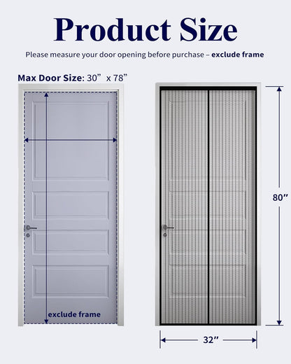 Kitsure Magnetic Screen Door - 38.0 x 82.0 in Retractable Screen Door Mesh for Front Door or Sliding Door, Pet & Kid Friendly, Hands-Free Closure Keeps Bugs Out & Lets Breeze in, Stripe Black
