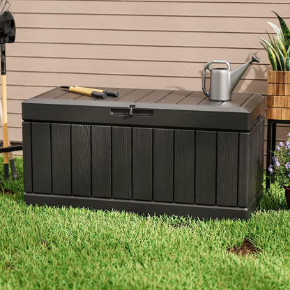 Greesum 110 Gallon Outdoor Storage Box with Lockable Lid, All-Weather for Patio Furniture, Pool Supplies & Garden Tools, Waterproof, UV-Resistant Large Deck Box, Dark Black