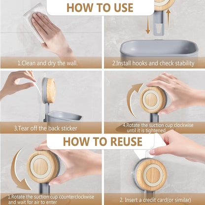 Double Layer Soap Dish for Shower 2 Pack, Wall Mounted Bar Soap Holder Suction Cup 2 Layer Self Draining Soap Case Sponge Holder for Shower Bathroom, Tub and Kitchen Sink, Drill-Free Tray