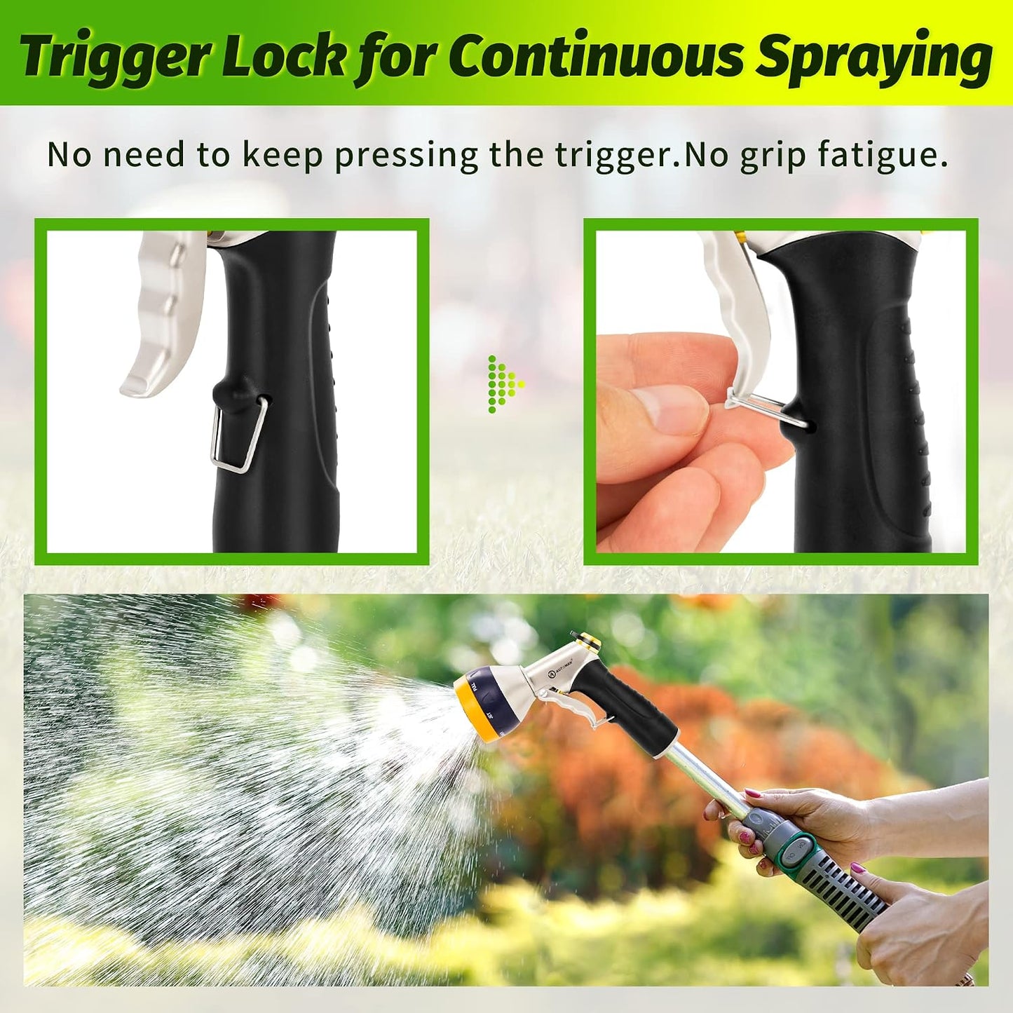 AUTOMAN Garden Hose Nozzle Sprayer - High Pressure 100% Metal Water Spray Nozzle With 4 Patterns - Heavy Duty for Watering Plants, Lawns, Washing Cars & Pets