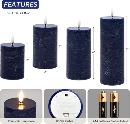 Flickering Flameless Candles, Real Wax Battery Operated Candles with Remote, Flat Top Led Flameless Pillar Candles for Home, Wedding, Party Decor, Set of 4, Φ 3" H 4" 5" 6" 8", Ivory