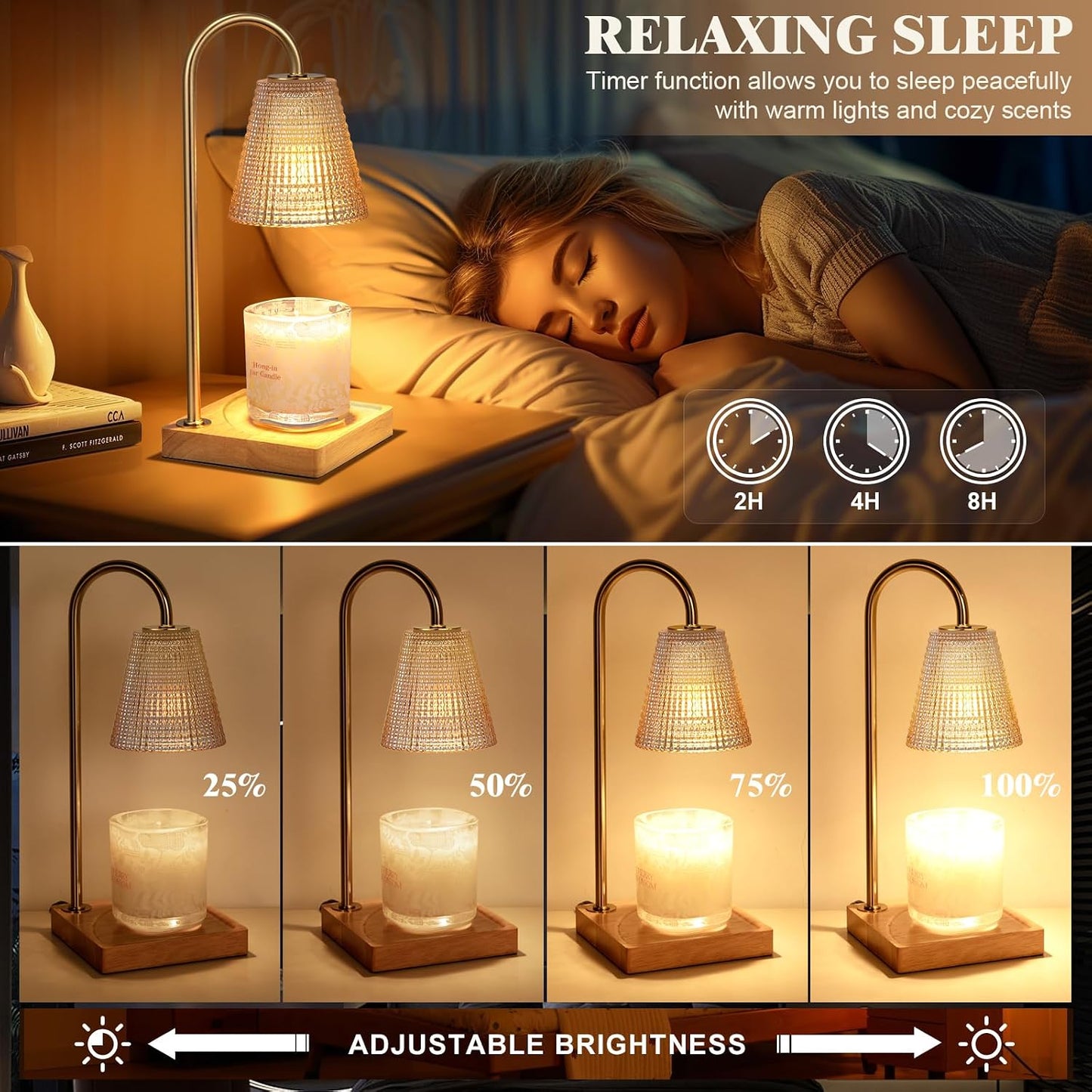 Hong-in Candle Warmer Lamp with Timer-Dimmable Adjustable Height Candle Lamp Warmer, Birthday Gifts for Women Mom Her, Housewarming Office Home Decor,Wax Warmer for Scented Wax Jar Candles