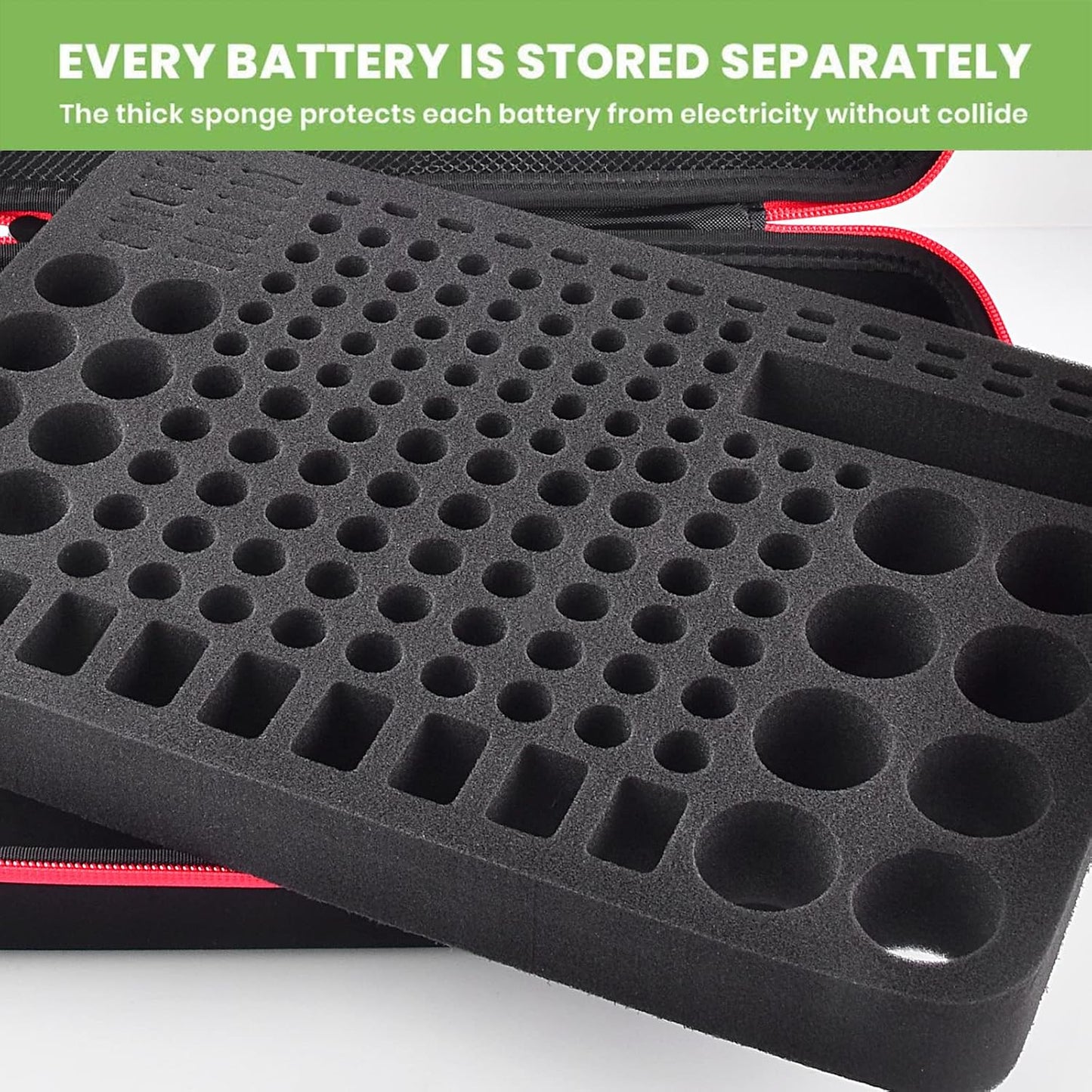 ALKOO 136+ Battery Organizer Storage Case with BT-168 Tester | AA AAA C D 9V & Button Cells Batteries Holder Box, Foam Protection, Home / Garage / Drawer Organization, Case Only, Red