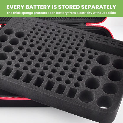 ALKOO 136+ Battery Organizer Storage Case with BT-168 Tester | AA AAA C D 9V & Button Cells Batteries Holder Box, Foam Protection, Home / Garage / Drawer Organization, Case Only, Red