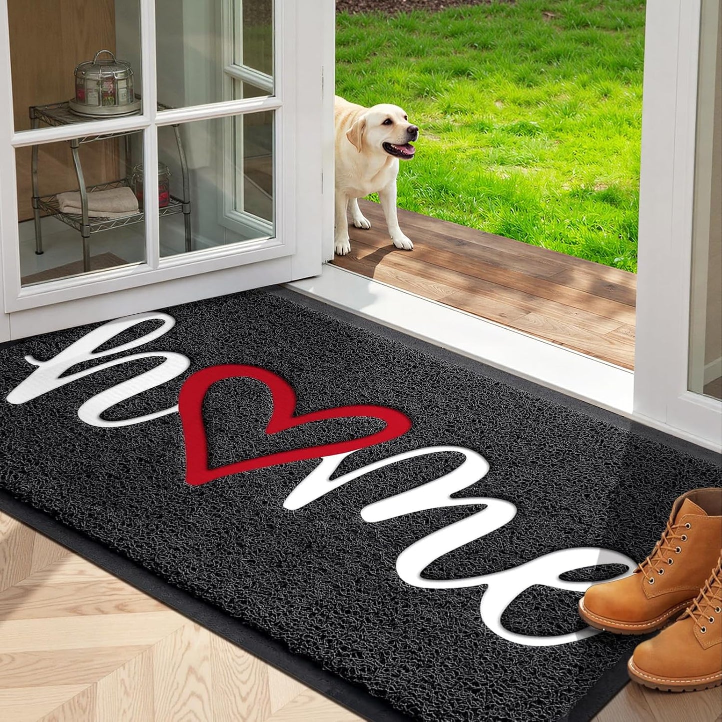 StepLively Door Mat Home Welcome Mats Outdoor and Indoor, Heavy-Duty Low-Profile Non-Slip Front Welcome Mat for Home Entrance, Outside Entry, Yard, Floor, Patio (30''x17.5'', Black)
