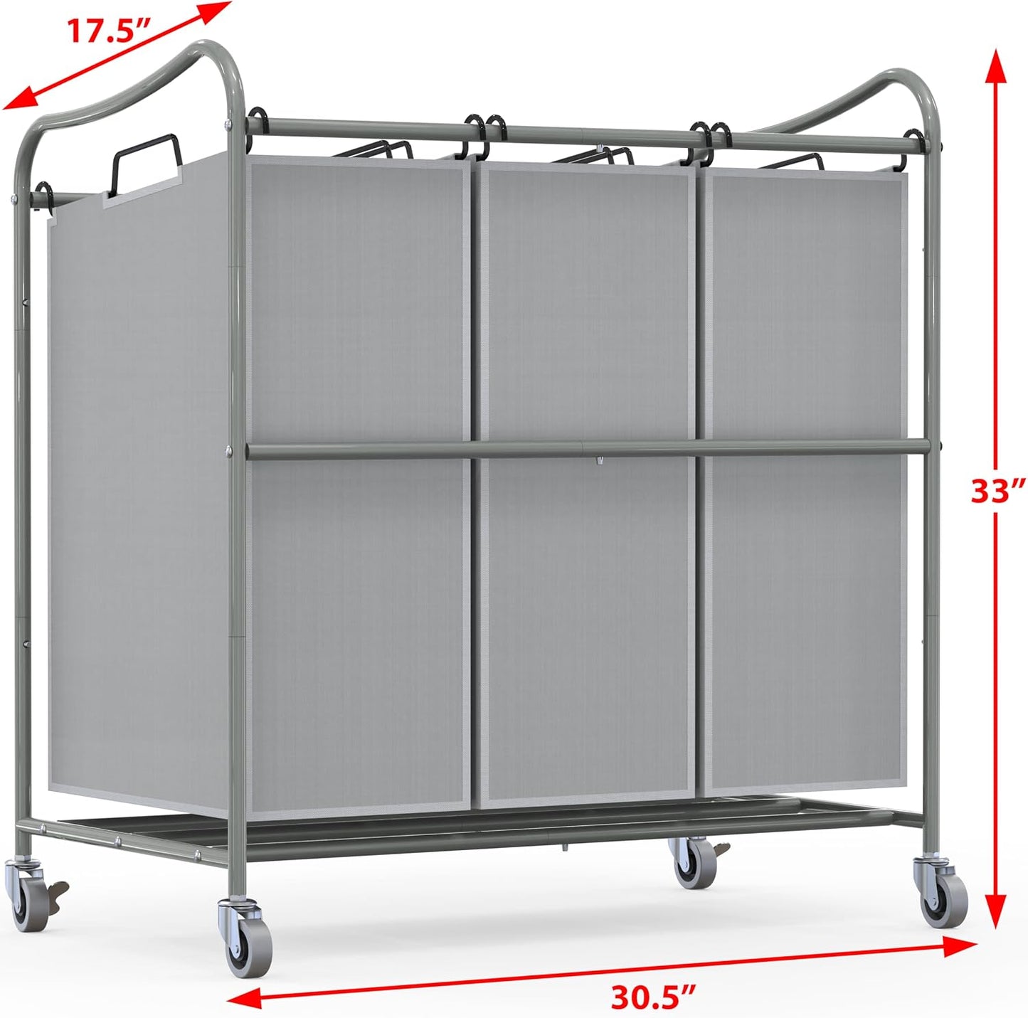 Simple Houseware Heavy-Duty 3-Bag Laundry Sorter Cart, Chrome
