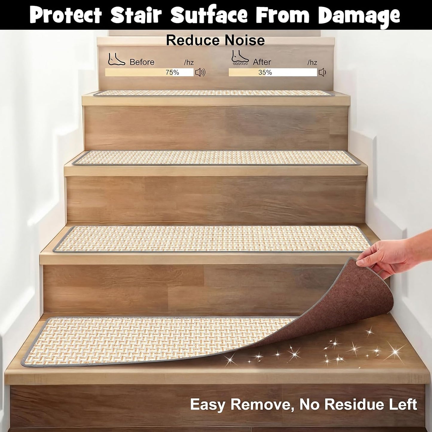 Dunzy 15 Pack Neutral Stair Treads for Wooden Step Self-adhesive Woven Stair Treads Indoor 8x30'' Non-slip Step Carpet Machine Washable Runner Safety Rug Mat for Carpet Elders Pets(Black Coffee Color)