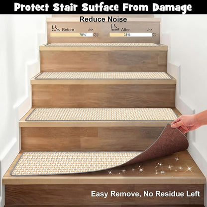 Dunzy 15 Pack Neutral Stair Treads for Wooden Step Self-adhesive Woven Stair Treads Indoor 8x30'' Non-slip Step Carpet Machine Washable Runner Safety Rug Mat for Carpet Elders Pets(Black Coffee Color)