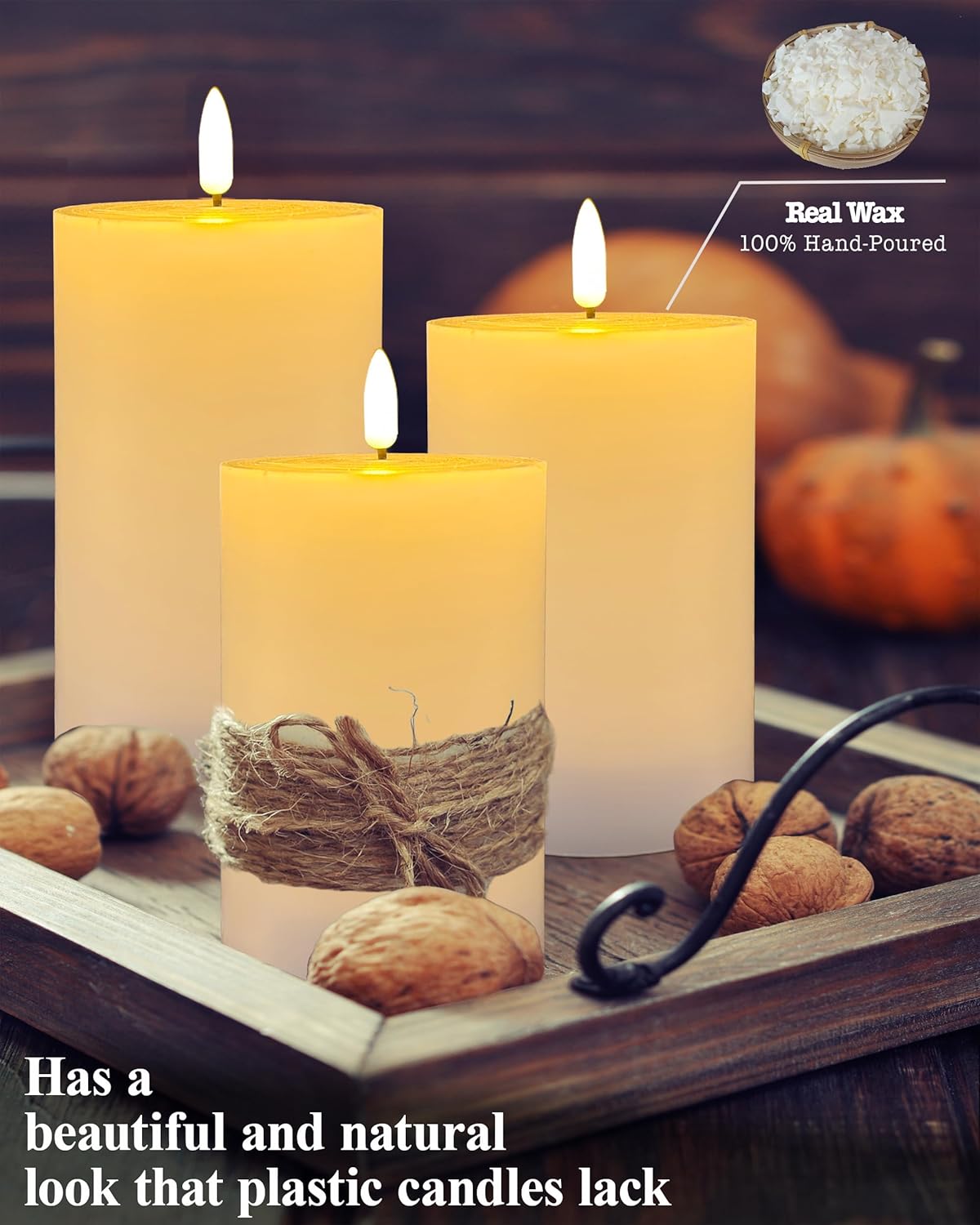 Gmnee 3"x4" Flickering Flameless Candles with Remote Timer, 3" Diameter White Pillar, Real Wax, Set of 2 Large Battery Operated LED Candles for Table and Fireplace Decor (H 4")