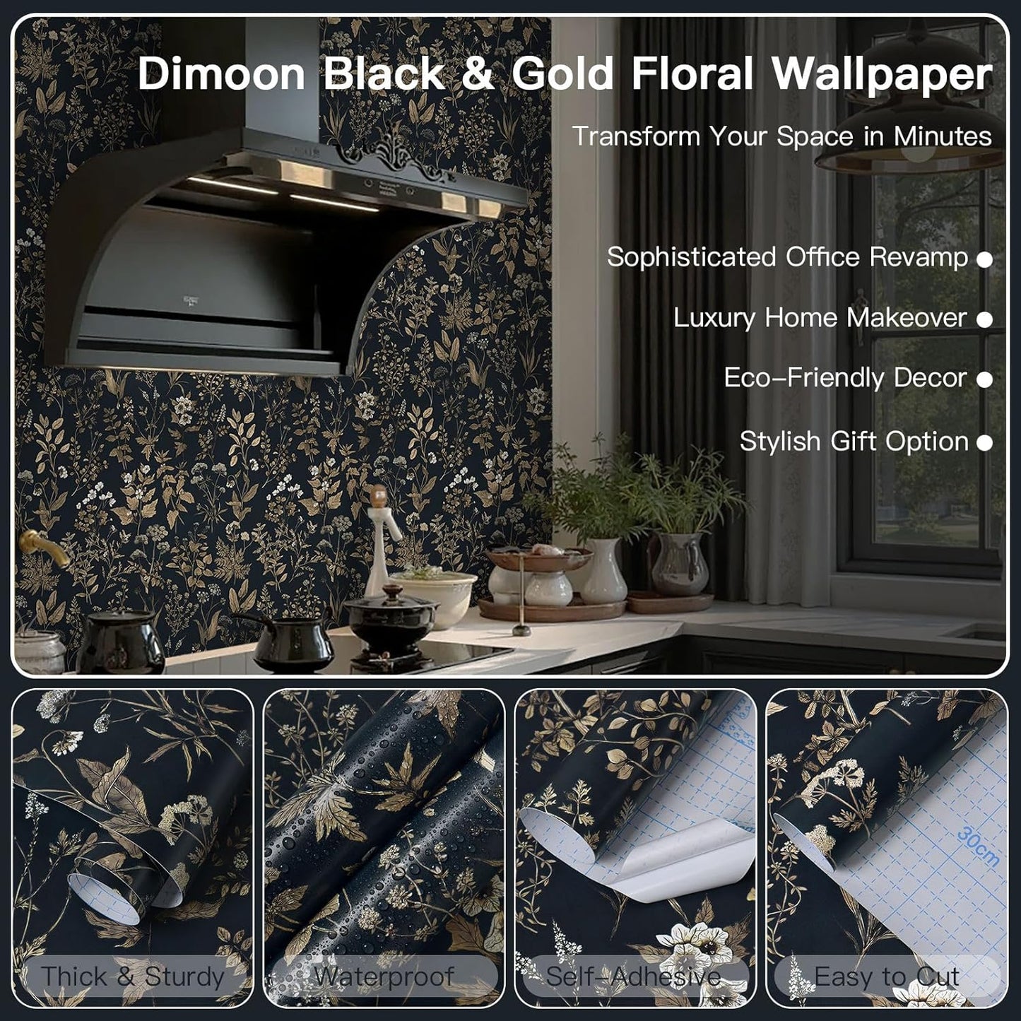 Dimoon 17.3" X 78.7" Peel and Stick Wallpaper Floral Contact Paper Boho Beige White Renter Friendly Natural Wall Paper Waterproof Removable Self Adhesive Wallpaper for Bedroom Livingroom Vinyl Roll