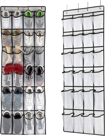 SAVERHO Over the Door Shoe Organizer, Hanging Shoe Organizer with 24 Mesh Large Pockets Door Shoe Rack Organizer for Men Women Kids Hanging Shoe Storage Bag.(White