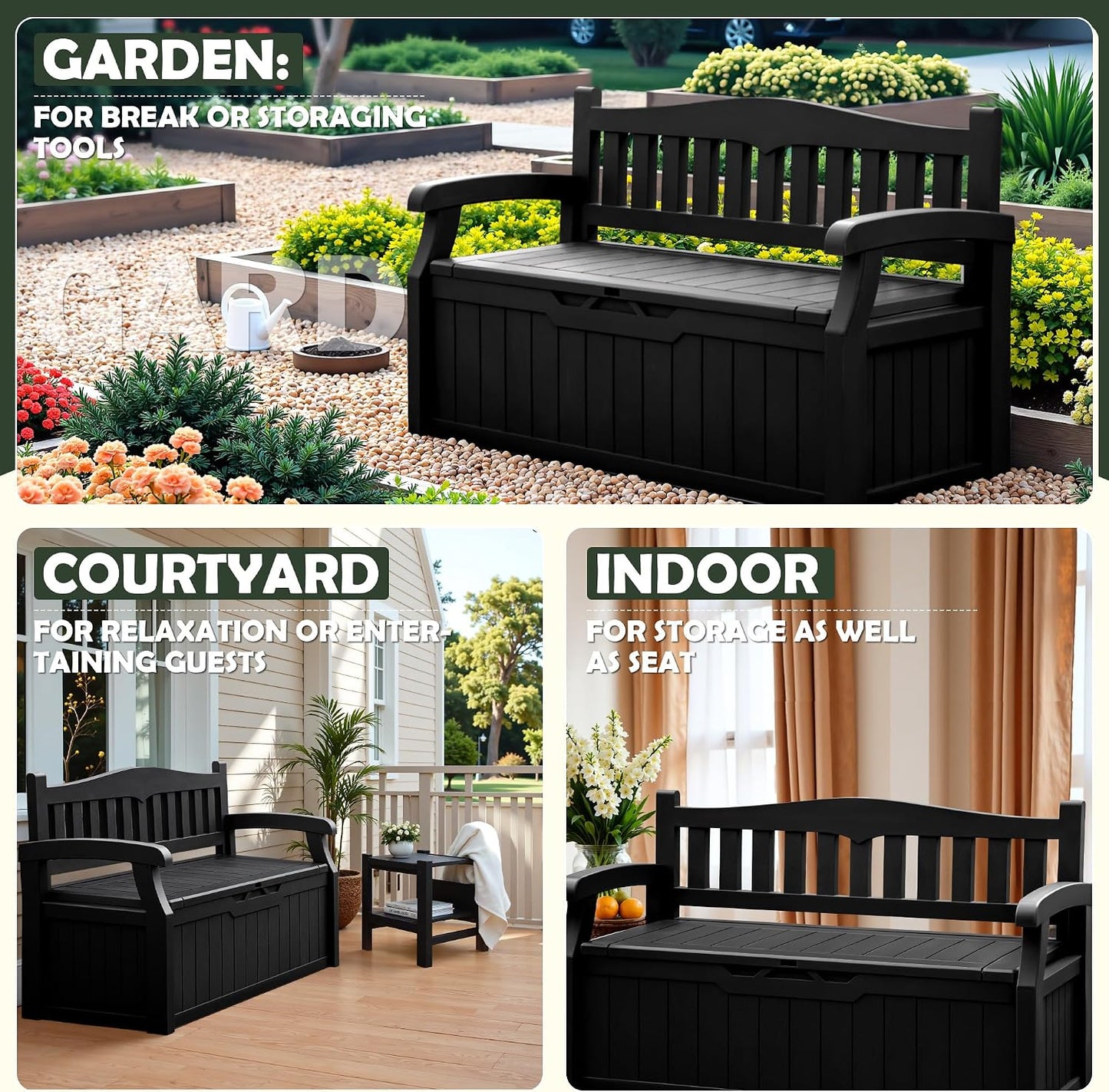 Flamaker 80 Gallon Storage Bench Outdoor Indoor, Durable All-Weather Seating with Hidden Storage, Lockable Deck Box for Garden, Patio, Poolside (Brown)