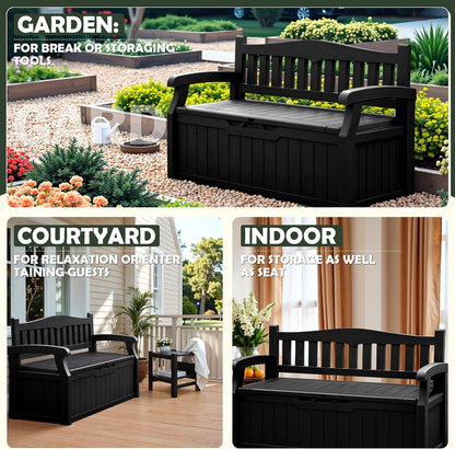 Flamaker 80 Gallon Storage Bench Outdoor Indoor, Durable All-Weather Seating with Hidden Storage, Lockable Deck Box for Garden, Patio, Poolside (Brown)