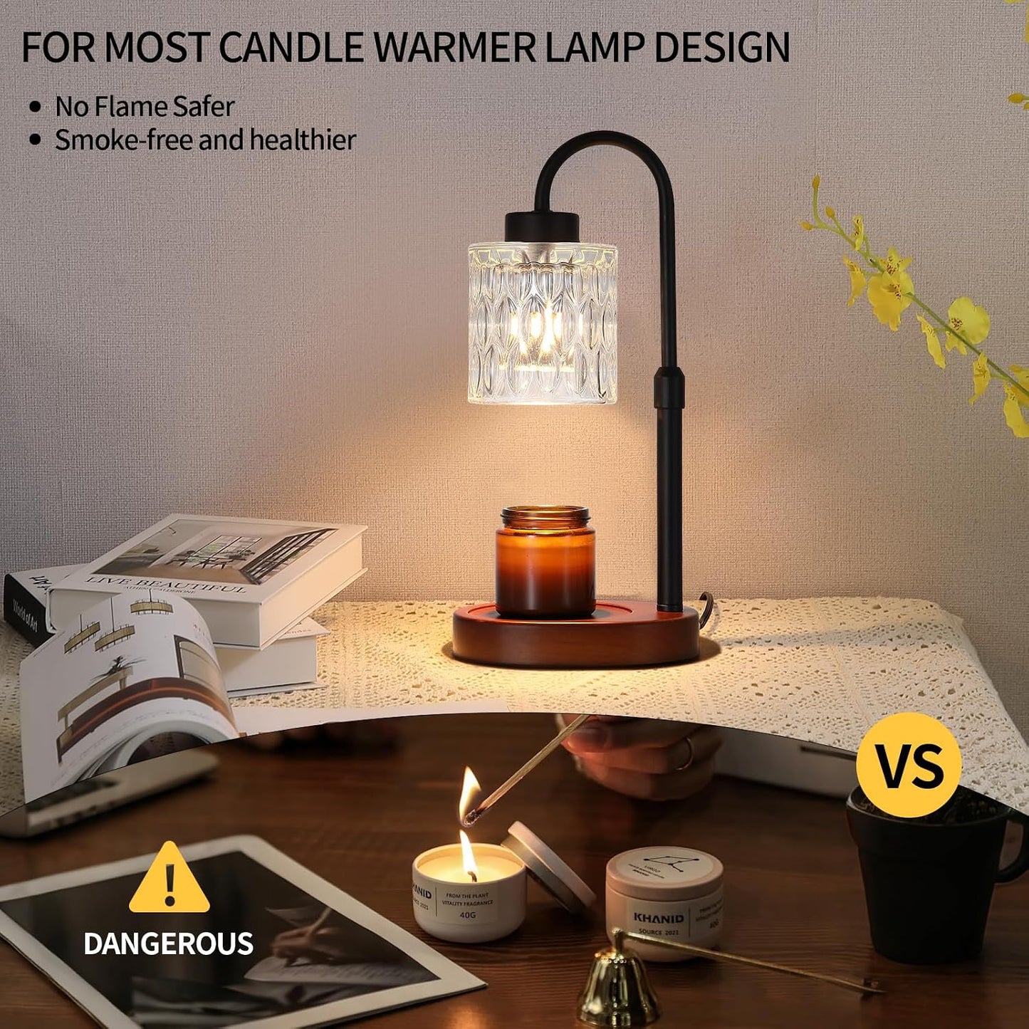 MEIXISUE Candle Warmer Lamp with Timer and Dimmer,Electric Gold Light Gifts for Women Melt Wax Warmer Lamp with 2 Bulbs for Candle Jars House Warming New Home Decor Bedroom