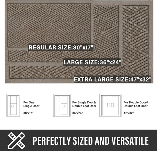 HIYARD Sturdy Front Door Mat, Absorbent Muddy Dirt Resist Welcome Door Mats Outdoor Indoor, Stain and Fade Resistant, Non-Slip Rubber Backing Low Profile Doormat for Entryway, 30×17, Beige