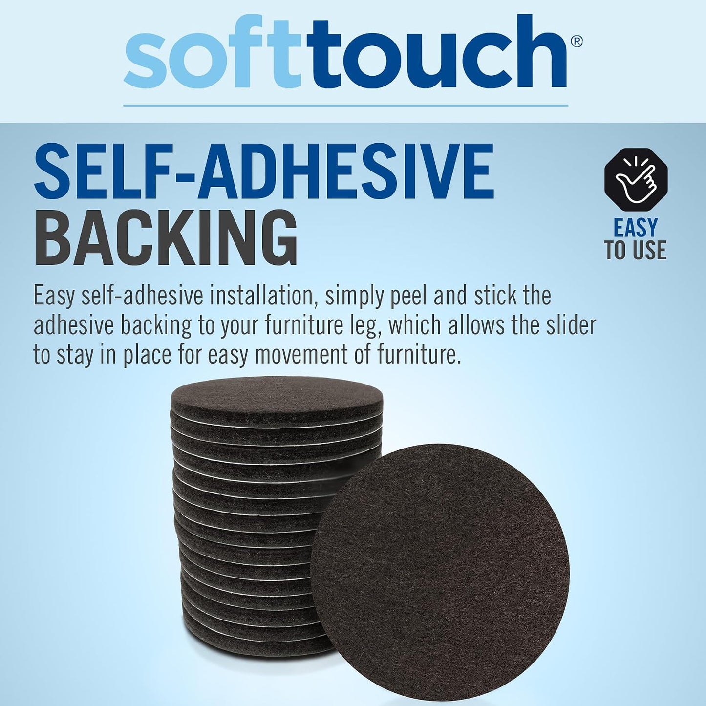 SoftTouch 1.5" Round Reusable Felt Furniture Sliders for Hard Surfaces, Noise-Reducing Adhesive Moving and Protective Pads for Cabinets, Chairs, Tables & Decorative Items Set of 48, Brown