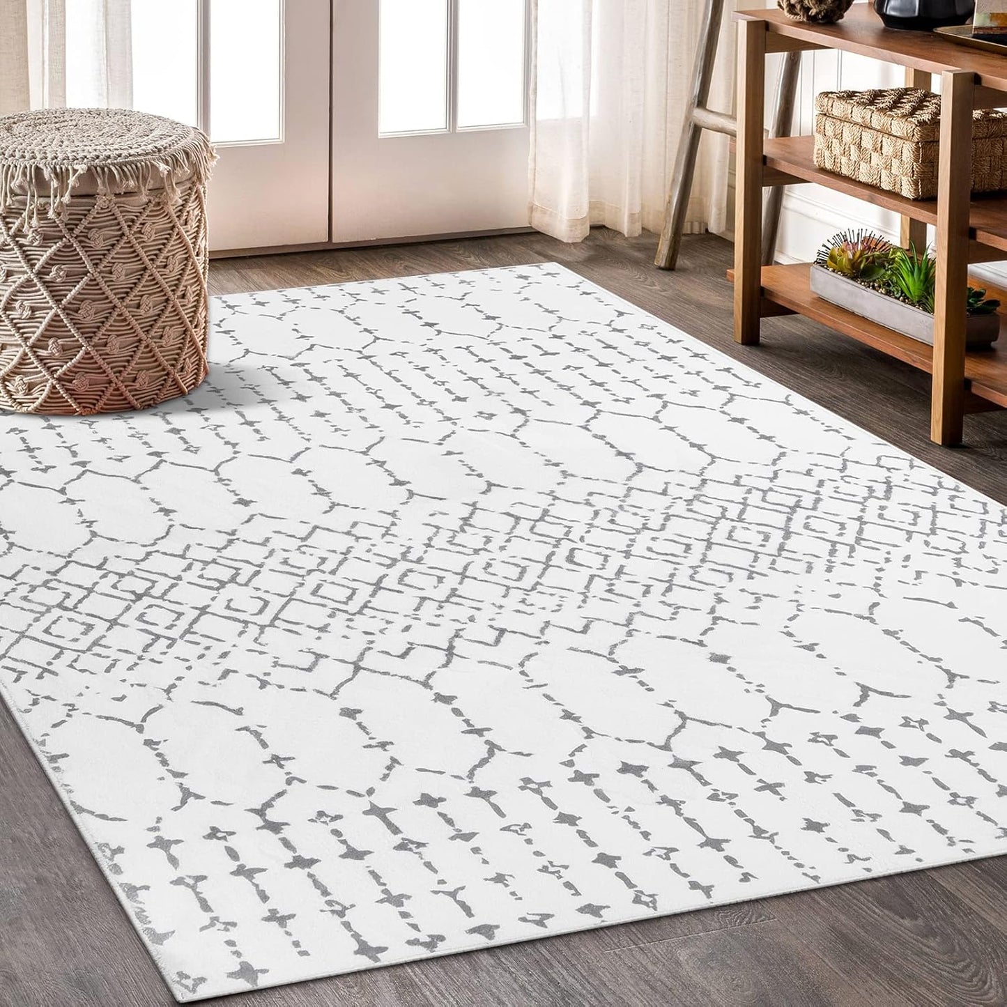 Lahome Moroccan Entry Rug 2x3, Non-Slip Washable Front Indoor Door Mat Rubber Backing Low-Profile Door Rugs, Small Geometric Print Distressed for Entryway Bathroom Kitchen, Black Hana