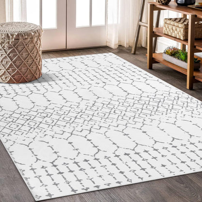 Lahome Moroccan Entry Rug 2x3, Non-Slip Washable Front Indoor Door Mat Rubber Backing Low-Profile Door Rugs, Small Geometric Print Distressed for Entryway Bathroom Kitchen, Black Hana