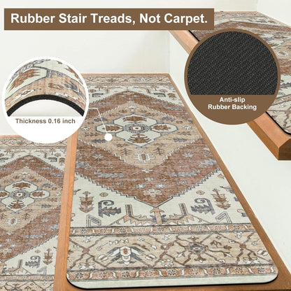 OJIA Non-Slip Carpet Stair Treads for Wooden Steps Set of 15, 30''X8'' Indoor Runner Resistant Rugs Rubber Safety Mats for Dogs, Kids & Elders, Stairway Grip