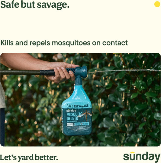 Sunday Mosquito Deleto - Mosquito Repellent & Bug Control Spray - Concentrated Lemongrass & Cedar Oils -for Mosquitoes, Fleas, & Ticks- Lasts up to 4 Weeks - Hose-On Sprayer, 32 Fl Oz, 2-Pack