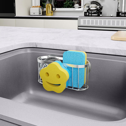 HapiRm Multifunctional Sponge Holder with Unique M-Shaped, 2 Installation Methods Kitchen Sink Caddy Organizer, Rustproof Stainless Steel Kitchen Organizers and Storage Essentials - Black