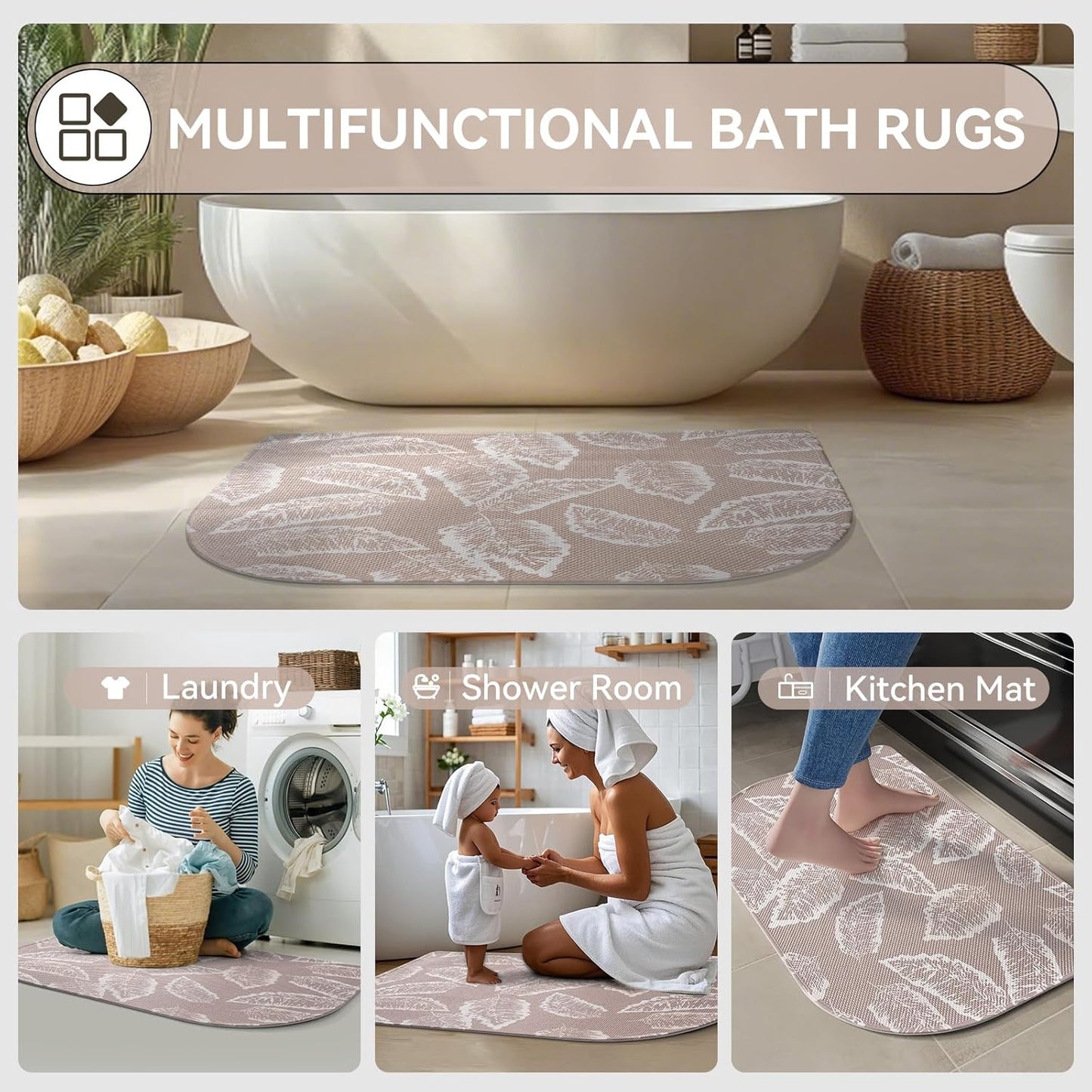 YDKGL Ultra Thin Bathroom Rugs Mat Quick Dry Absorbent Non Slip Bath Mat Bath Mats for Bathtub Mat Bathroom Carpet Fit Under Door Washable Floor Rubber Half Round Bath Rugs Grey 16x24