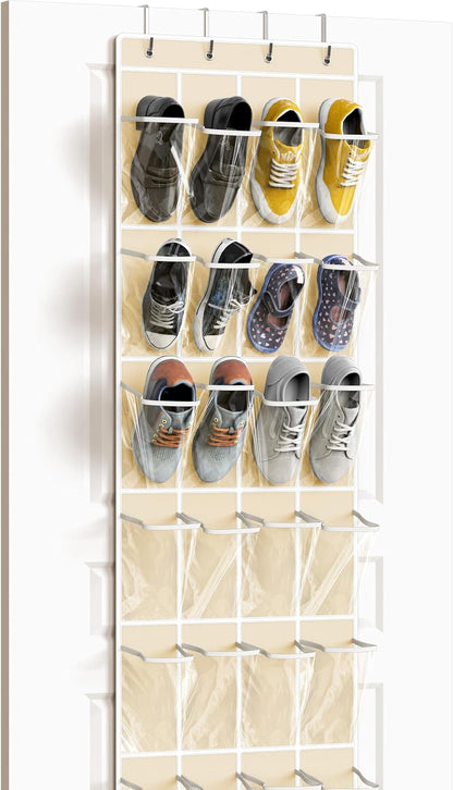 Simple Houseware 24 Pockets - Crystal Clear Over The Door Hanging Shoe Organizer, Gray (64'' x 19'')